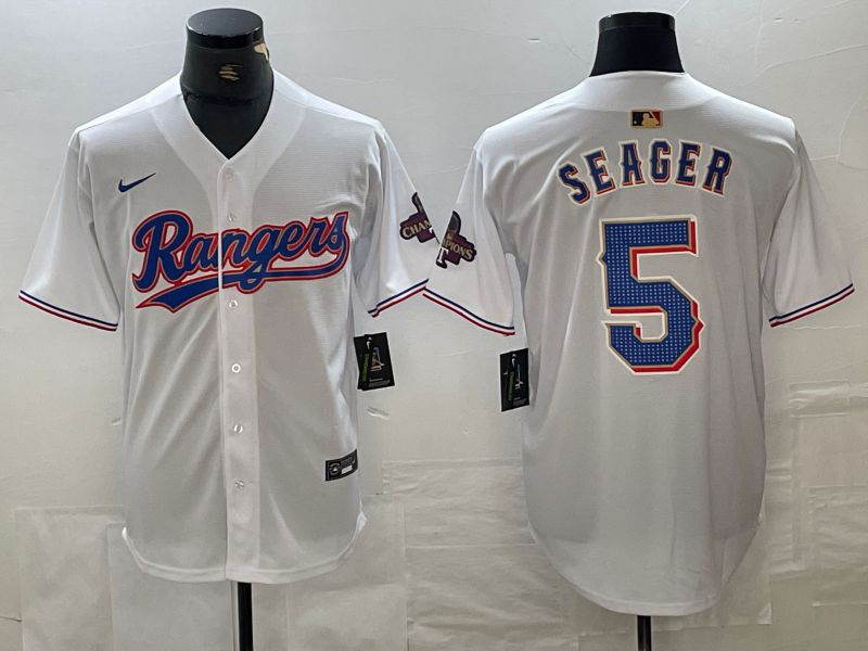 Men Texas Rangers #5 Seager White Champion Game Nike 2024 MLB Jersey style 1->texas rangers->MLB Jersey